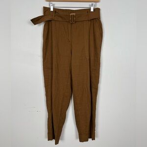 Rachel Zoe Brown Neutral Minimalist natural high waist straight leg belted pants